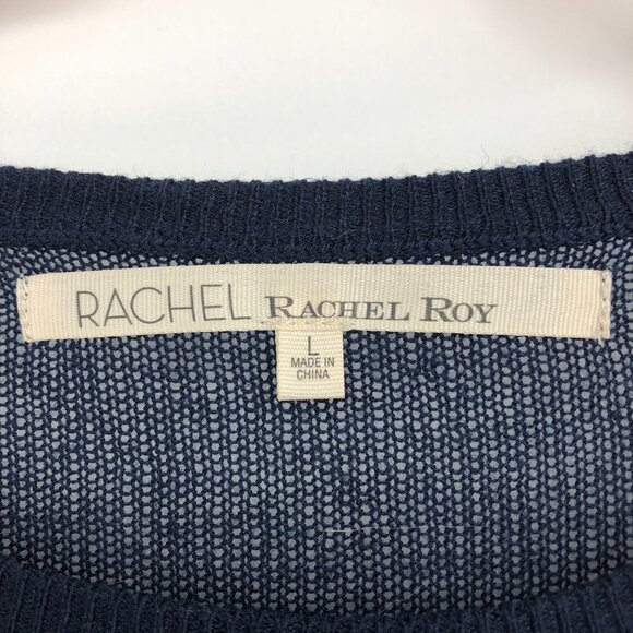 Rachel Roy Navy & Multicolor Striped Knit Longsleeve Cropped Sweater size L - Picture 5 of 10